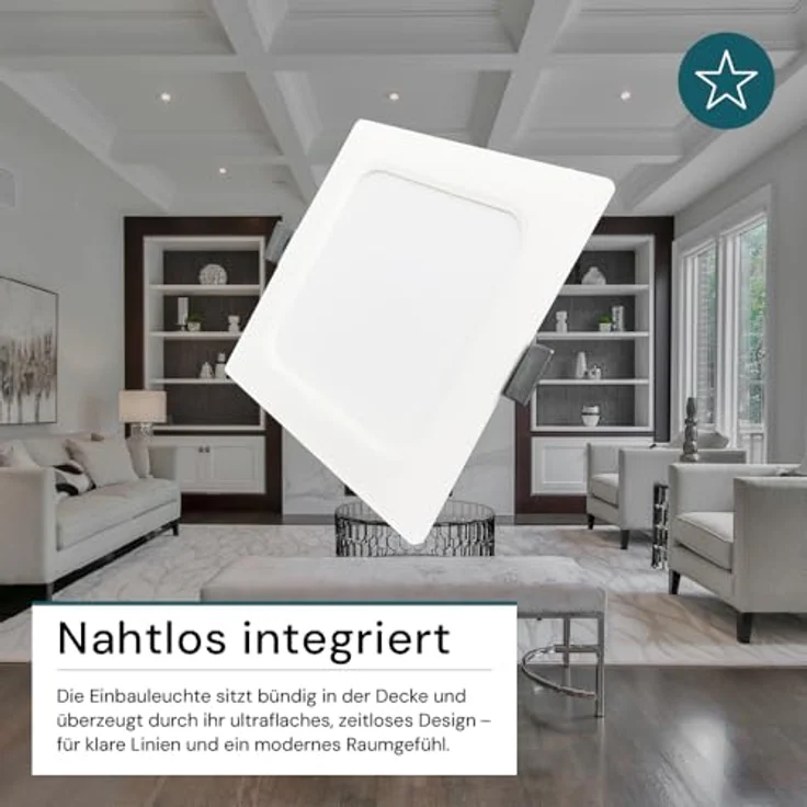 LUXULA LED Einbauleuchte eckig, Weiß, 173x26mm, 12W 1200lm, IP44, CCT 2700K-6000K einstellbar, flach, für Bad, Küche & Innenräume – Bild 5