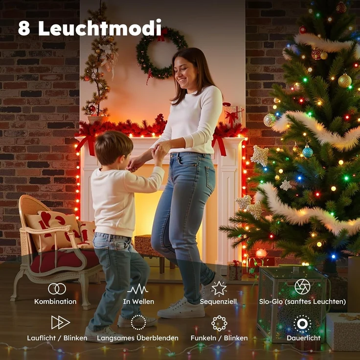 LEDYA Kugel Lichterkette Bunt, 12M 120 LEDs Partylichterkette mit Stecker für Innen und Außen, 8 Leuchtmodi mit Timer und Memory-Funktion, ideal für Weihnachten, Hochzeit, Garten, Balkon, Party Deko – Bild 2