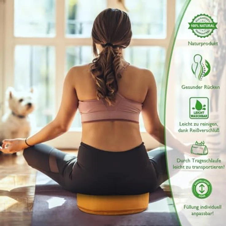 Amagohome Yogakissen Yogakissen Bodenkissen rund H 14xø31 cm mit Buchweizenschalen Meditati – Bild 6