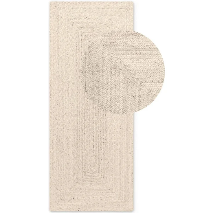 Hanse Home Juno Juteteppich - Natur Wohnzimmerteppich aus 100% Jute, Handgewebt - Robust & Pflegeleicht - Moderner, Boho Naturfaser Teppich für Wohnzimmer, Schlafzimmer - Reinweiß, 80x200 cm – Bild 2