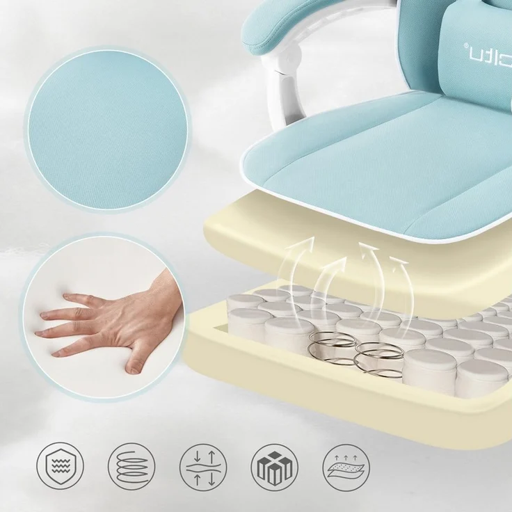 Woltu Gaming-Stuhl (1 St), mit Kopfkissen Lendenkissen Fußstütze, ergonomisch, Netzstoff – Bild 3