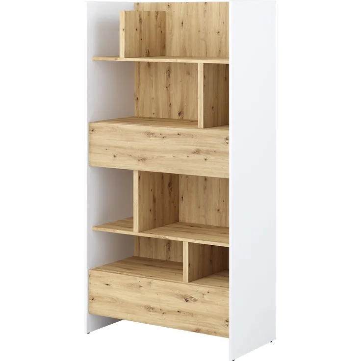MEBLINI Wohnzimmerschrank für Schrankbett Bed Concept - Hochschrank mit Regalen, Fächern und Schubladen - BC-28 - Weiß/Artisan Eiche