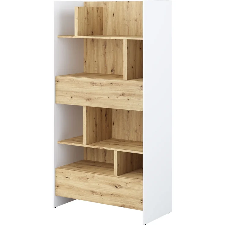 MEBLINI Wohnzimmerschrank für Schrankbett Bed Concept - Hochschrank mit Regalen, Fächern und Schubladen - BC-28 - Weiß/Artisan Eiche – Bild 1