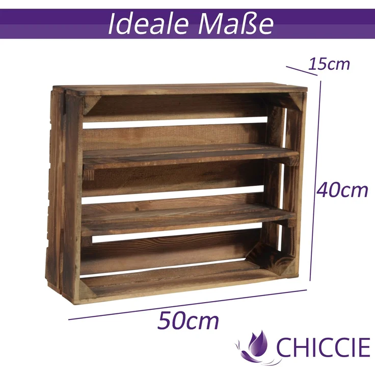 CHICCIE Holzkiste Holzregal Schmalhanz 50x40x15cm - Geflammt 2x langes Regal (1 St) – Bild 5