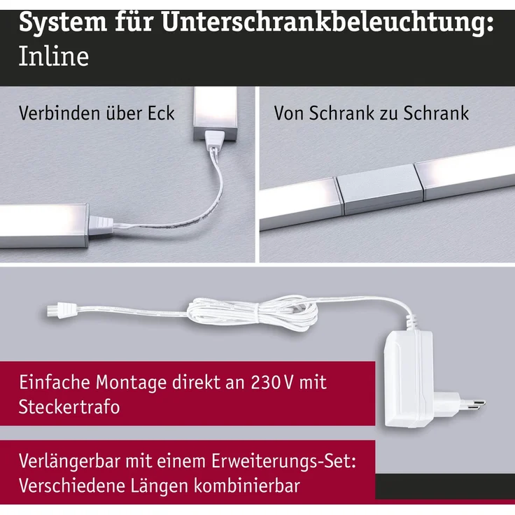 LED Unterschrankleuchte Inline Starterset 3000K dimmbar 2x4W 350x26mm 2x350lm 230/24V Weiß matt – Bild 3
