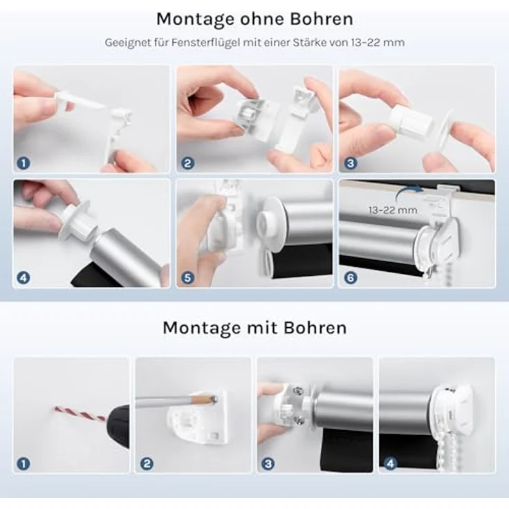 WOLTU Verdunkelungsrollo ohne Bohren, Thermo Verdunkelungsrollo mit Kette, Sichtschutz, für Türen und Fenster, Schwarz，B95 x H130 cm – Bild 9