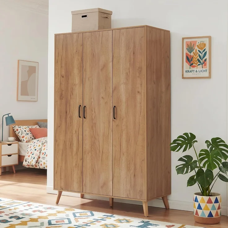 Kleiderschrank Norg 191x120x52 cm 3 Türen 4 Fächer Eicheoptik [en. casa] – Bild 1