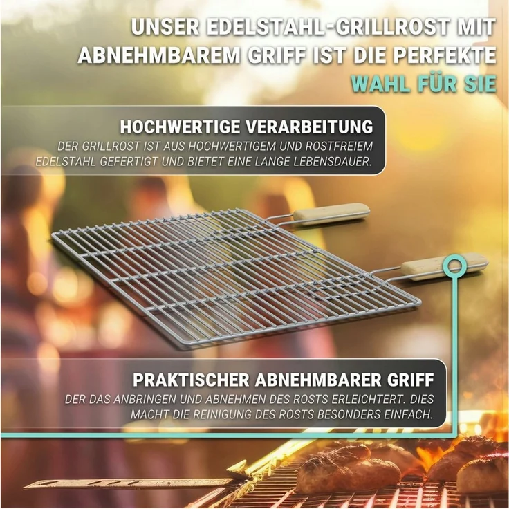 HAGO Grillrost Edelstahl Grillrost Ersatzrost Grillgitter universal abnehmbare Griffe – Bild 2