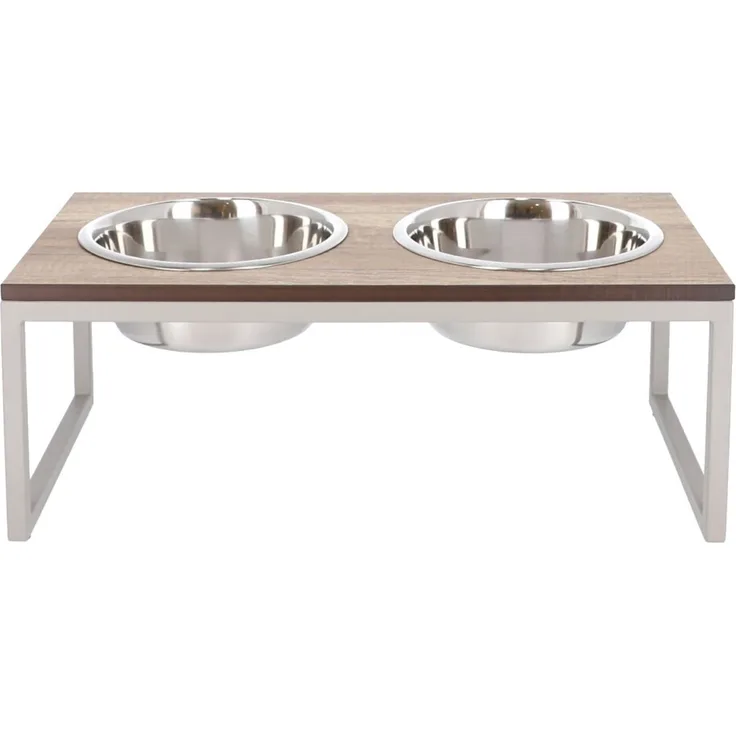 Hundenapf Futternapf DIMO Metall Taupe HPL-Platte Holzdekor von Jan Kurtz