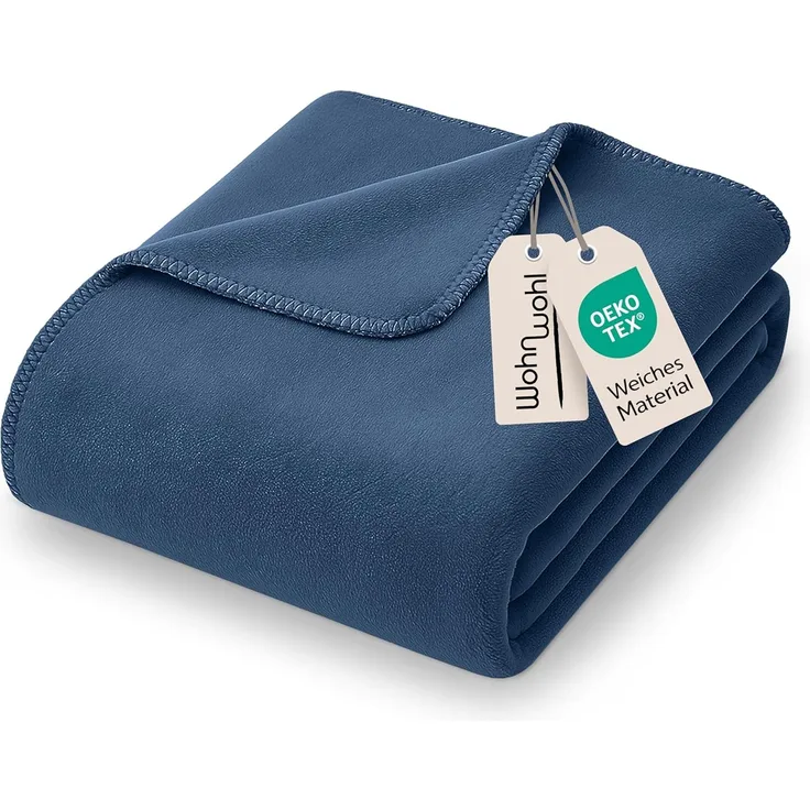 WOHNWOHL Kuscheldecke 150x200 cm • weiche Tagesdecke • Sofadecke • Wohndecke • Winterdecke • Ökotex Zertifizierte Baumwolldecke • Farbe: Kobalt