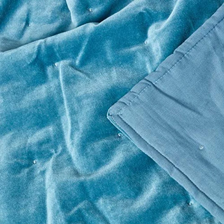 Homescapes Samt-Kuscheldecke, Rechteckig 150x200 cm, Blau, Oeko-Tex® zertifiziert, aus 100% Baumwolle, pflegeleicht, ideal als Tagesdecke oder Überwurf – Bild 4