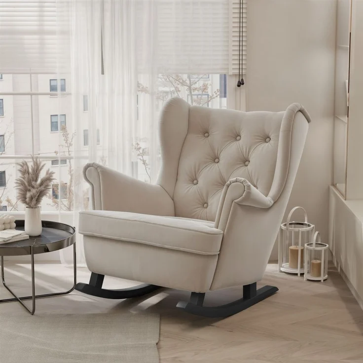 Schaukelsessel Ohrensessel Sessel NINON inkl. Hocker in Stoff Trinity Beige – Bild 2