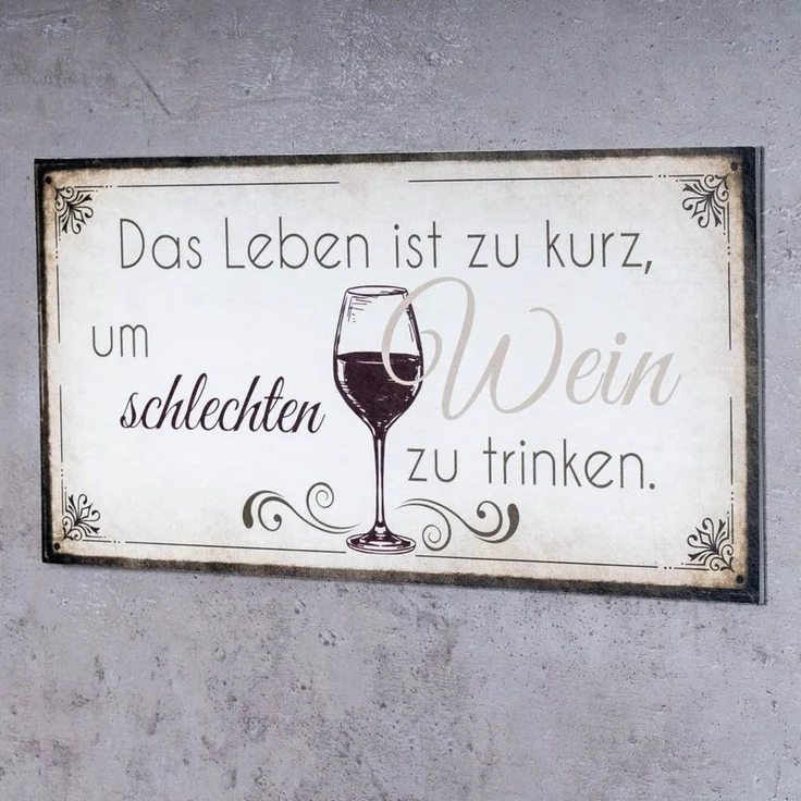 Levandeo® Wandbild, Wandbild 40x20 cm Wein Spruch Küche Küchendeko Deko Wandschild Bild – Bild 3