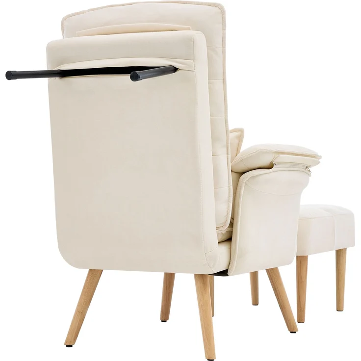 Merax Relaxsessel mit Hocker, 5-fach verstellbarer Liegesessel, gepolsterter Lesesessel & Fernsehsessel mit Kopf- und Armlehnenkissen, Polstersessel mit Holzbeinen, Beige – Bild 8