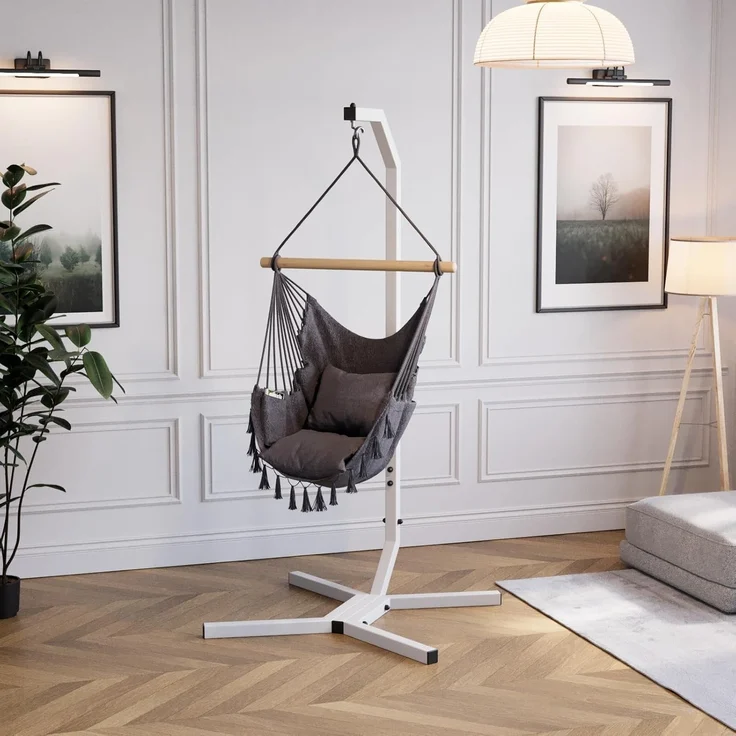 QLS Hängesessel 130x100 cm mit 2 Kissen bis 200 kg Graphit, Hängestuhl Boho-Stil 130 x 100 cm – Bild 3