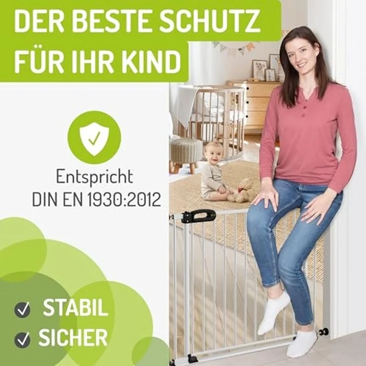 BOMI Türschutzgitter Treppenschutzgitter Merle Flatstep, Babygitter flacher Steg, 63-217 cm (verschiedene Größen, klemm- & verschraubbar), 2-Wege-Öffnung, geprüftes Kindergitter, extra breiter Durchgang – Bild 4