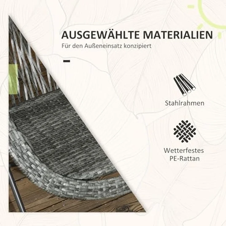 Outsunny Sitzgruppe Klappbar Sitzgarnitur mit Couchtisch 2 Stühlen, (Balkonmöbel, 3-tlg, Gartensitzgruppe), für Balkon, Terrasse, Grau – Bild 3