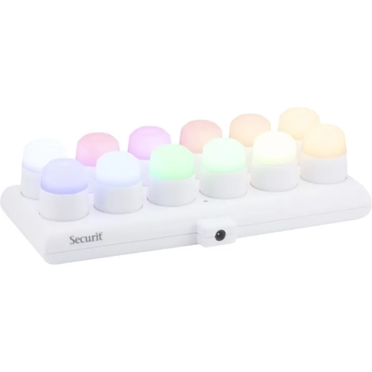 Securit® Set 12 Stk. AYLA Glas-Teelichthalter 12 Stk. LED Teelichter und Ladestation weiß +12 Farben