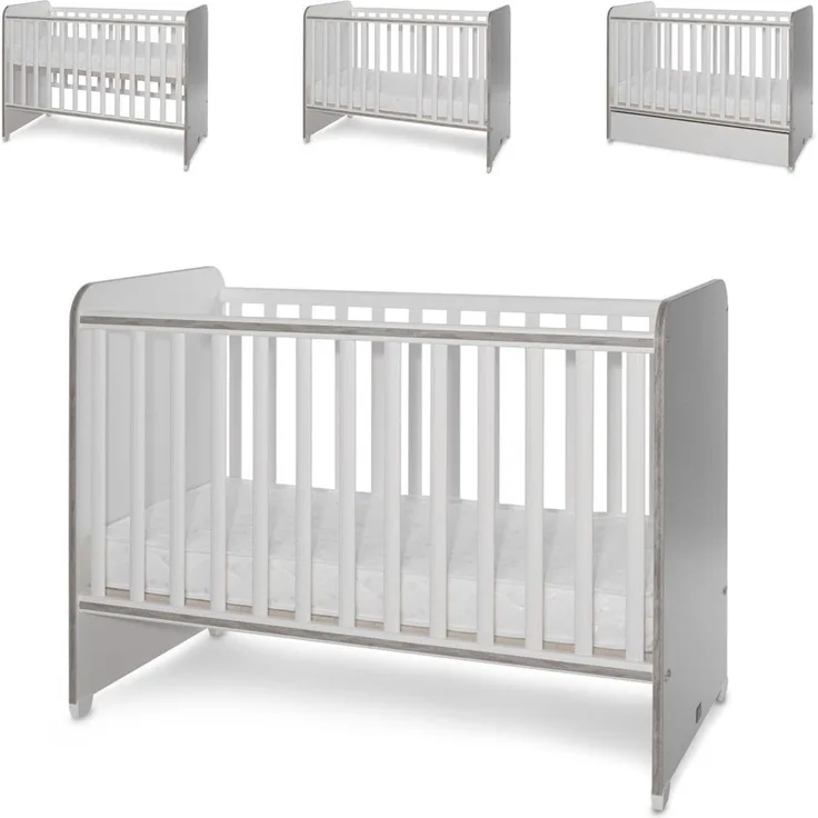 Lorelli Babybett Sweet Dream 124 x 68 x 95 cm Unterbettrahmen mit zwei Ebenen weiß grau