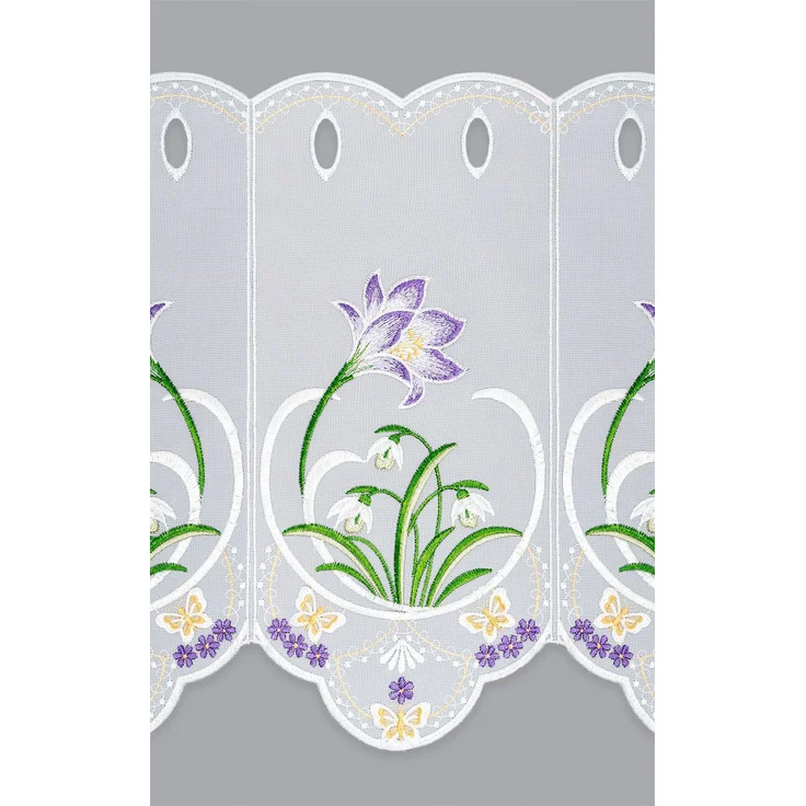 Scheibengardine Plauener Spitze - Krokus mit Schneeglöckchen (Bx H) 96cm * 36cm Violett/Lila – Bild 3