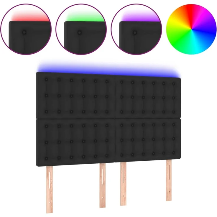 vidaXL LED Kopfteil Schwarz 144x5x118/128 cm Kunstleder 3122514 – Bild 2