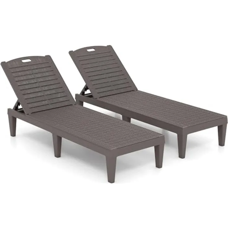 FANTASK Gartenliege mit 4-stufig verstellbare Rückenlehne, Liegestühle Kunststoff 2er Set, Sonnenliege bis 160 kg, Braun