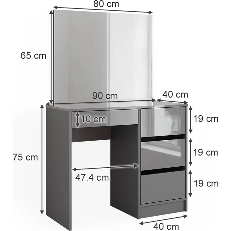 Schminktisch Sherry Grau 90 cm mit Spiegel Vicco – Bild 3