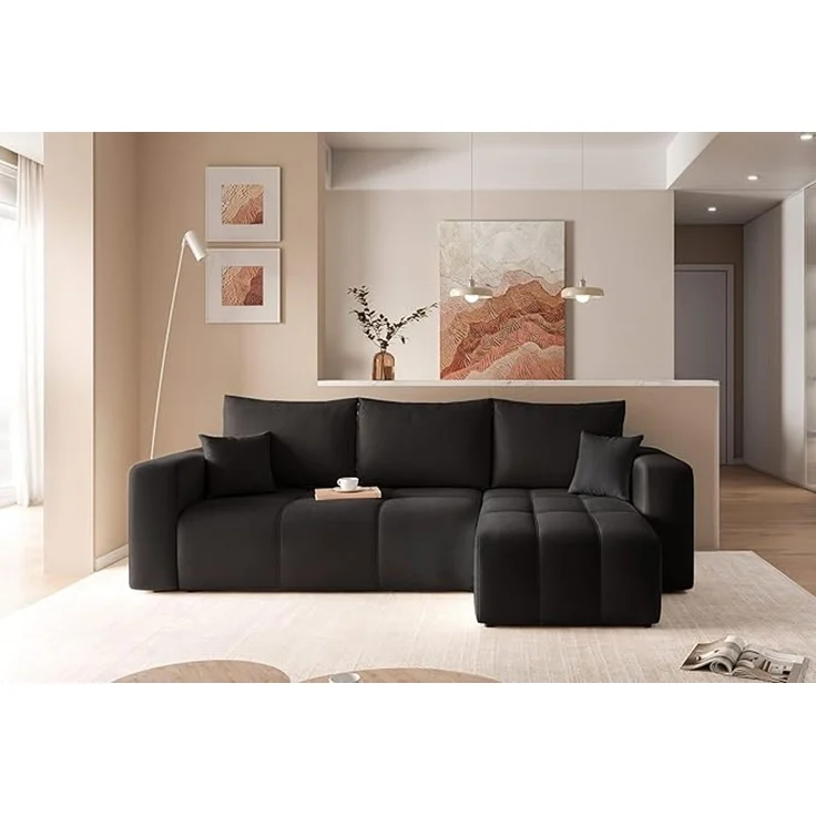 Ecksofa mit Bettkasten und Schlaffunktion, 248 x 145 cm, schwarz – Bild 2