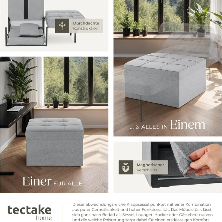 tectake Relaxsessel Schlafhocker, 4 in 1 als Hocker, Sessel, Lounger oder Bett – Bild 7