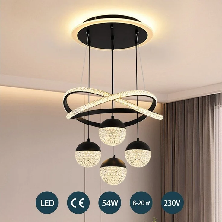 JDONG Pendelleuchte Dimmbar mit Fernbedienung 54W LED Pendellampe, 100CM Höhenverstellbar, Kronleuchter Kristall, Für Wohnzimmer Schlafzimmer Arbeitszimmer Büro Esszimmer – Bild 2