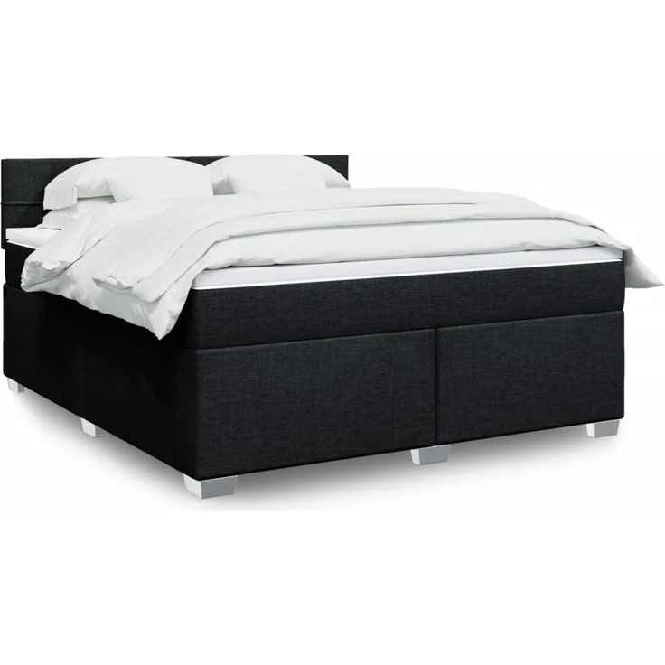 Boxspringbett mit Matratze, Stoff, Viereckige, grauer Fuß, Schwarz, 180x200 cm, true – Bild 1