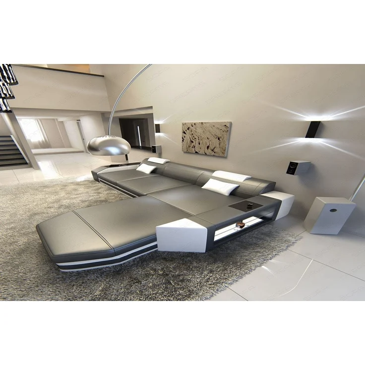 Ecksofa Prato L-Form in Leder - Büffelleder - grau-weiß - Rechts – Bild 2