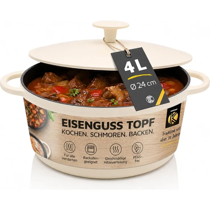 Eisenguss Fleischtopf SAVANNA Ø 24 cm mit Deckel, Gusseisen, induktionsfähig, 4,0 Liter / Topf / Kochtopf