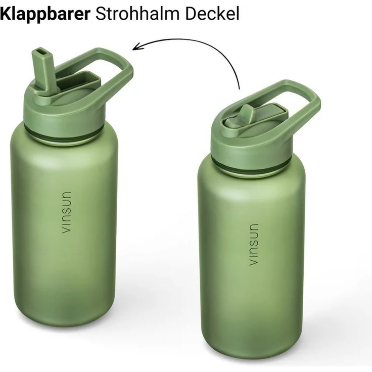 Vinsun Trinkflasche Sportflasche mit Strohhalm 1L - Wasserflasche Tritan auslaufsicher, BPA frei, Bruchsicher, geruchs- & geschmacksneutral, geringes Gewicht – Bild 2