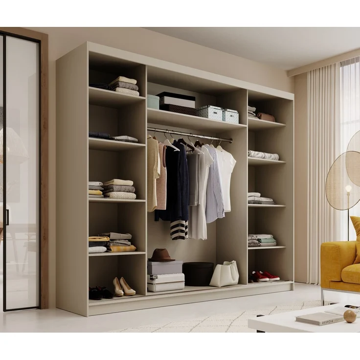 MOEBLO Schiebetürenschrank Velora 250 (Moderner Kleiderschrank mit 3 Schiebetüren, großem Stauraum, Schrank Garderobe Schiebtüren Schlafzimmer) (BxHxT): 250 x 215 x 58 cm – Bild 4