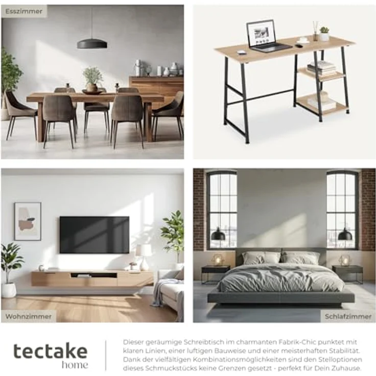tectake Schreibtisch Paisley (1-St, 1 tlg), Rustikaler Schreibtisch im schnörkellosen Industrial Style – Bild 8