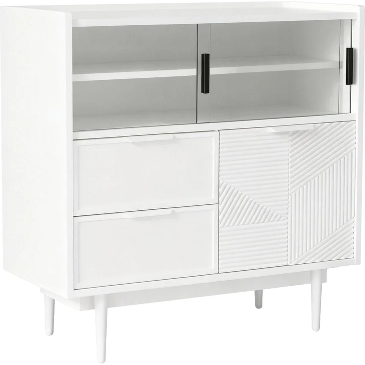 Merax Sideboard, Ablageschrank, Badezimmerschrank, Sideboard mit Lichtleiste, Weiß – Bild 7