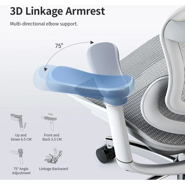 Sihoo 'Doro C300L' ergonomischer Schreibtischstuhl, 126x78,5 cm, in Weiß – Bild 5