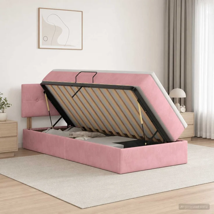 vidaXL LED-Speicherbett mit Matratze Rosa 90 x 200 cm Samt 3459227 – Bild 4