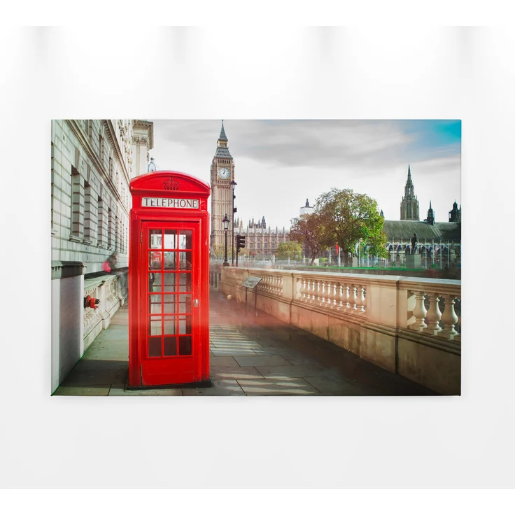 Londoner Telefonzelle Leinwandbild Rot Beige 90x60 DD120330 Wandbild Leinwand – Bild 1