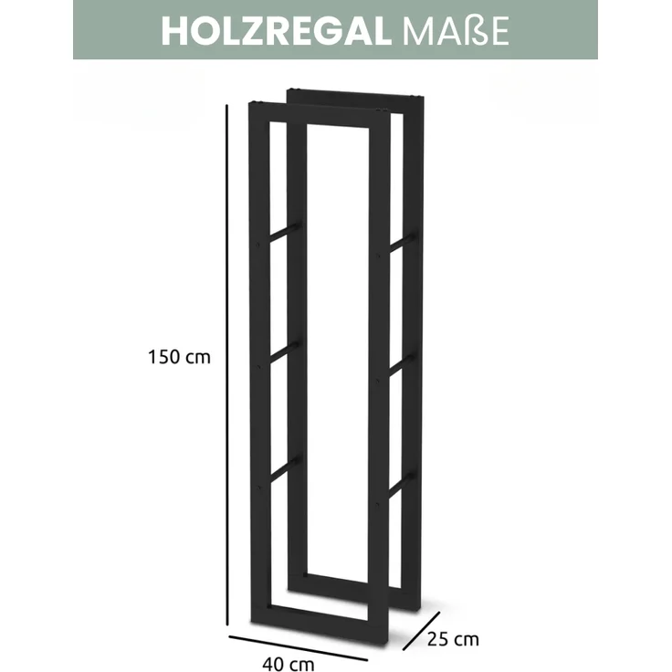 DELUKE® Kaminholzregal innen Metall KEOP | Schwarz | 40x25x150cm | Brennholzregal Inkl. Ofenhandschuh | Feuerholzregal Kaminholzhalter Holzständer Holzhalter Holzlager – Bild 2