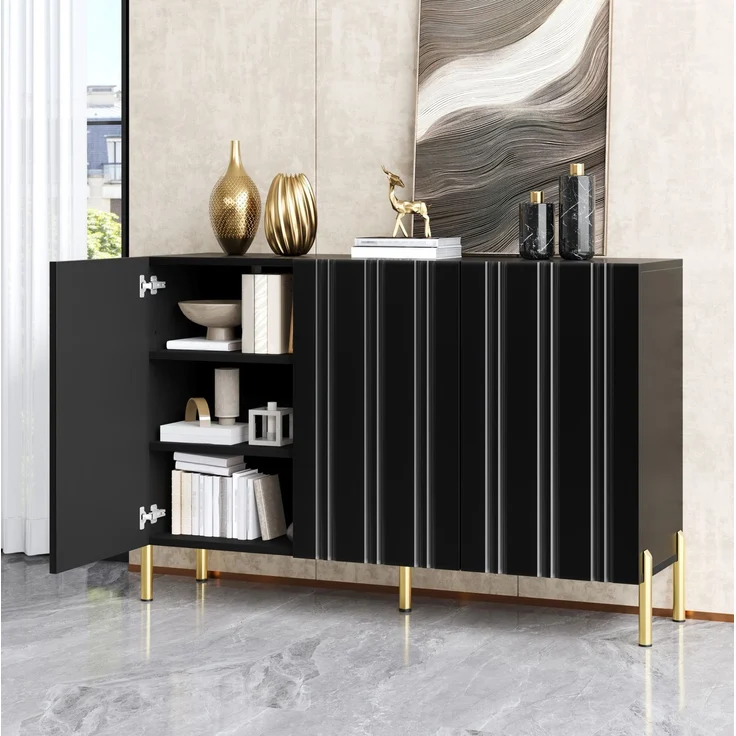 DESVIAE Sideboard Schwarz aus MDF/Spanplatte – 120x80x35,5 cm – 3 Türen, verstellbare Einlegeböden – Bild 2