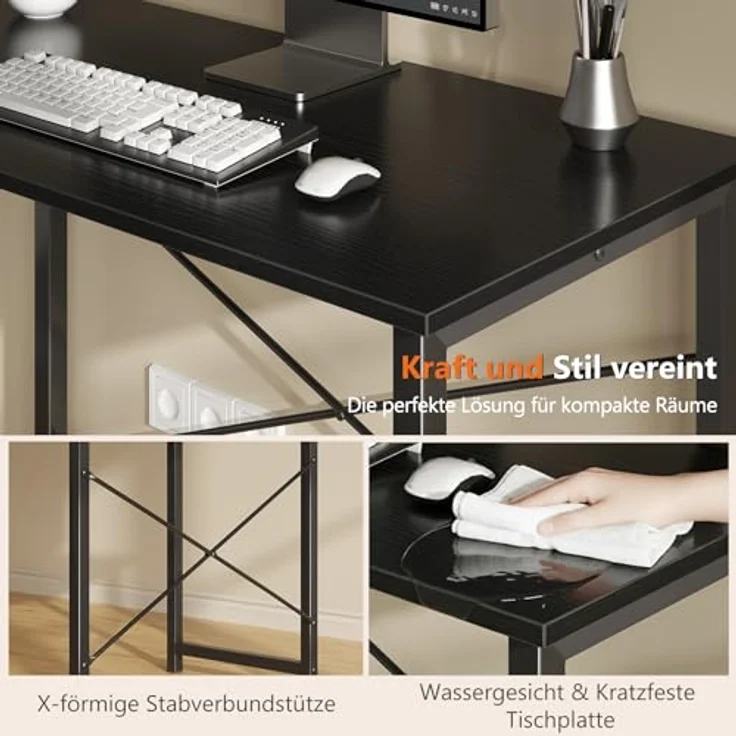 Sweetcrispy Schreibtisch, Kleiner Tisch 101.6 x 50 x 75.4cm (40in), Computertisch Metallgestell‌, Bürotisch für Arbeitszimmer, Schlafzimmer, Wohnzimmer, Study Table Desk, Schwarz – Bild 3