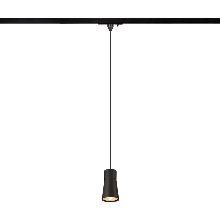 SLV PURI 2.0 Cone, 1~ Pendelleuchte, GU10, Pendellänge 200cm, 1x max. 6W, schwarz - Leuchten mit 1 Phasen Adapter