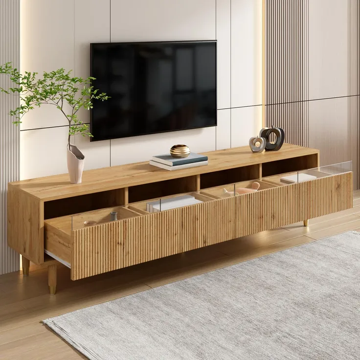 Lowboard mit Schubladen und LED-Beleuchtung, 178/35/45 cm, TV-Schrank, Fernsehtisch, Fernsehschrank für Wohnzimmer, stehend – Bild 3