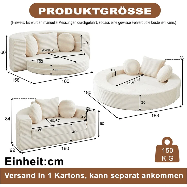 ZUBALIYA SchlafSofa mit USB - Anschluss, mit Schreibtisch, mit Cordbezug, mit Schaumstoffpolsterung, für Wohnzimmer und Apartments – Bild 2