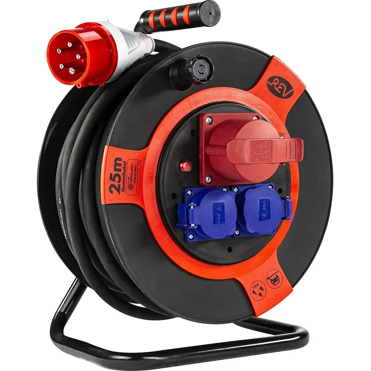 REV CEE-Kabeltrommel Außen 25 m H07RN-F 5G2,5mm², schwarz rot