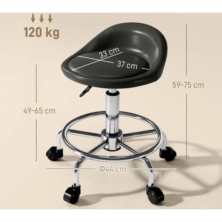 Rollhocker höhenverstellbar mit Rückenlehne Drehhocker 59-75 cm Arbeitshocker 360° drehbar Hocker Bürohocker für Büro Salon Massage Spa Schwarz--Schwarz--43x43x75cm--YOUDENOVA – Bild 3