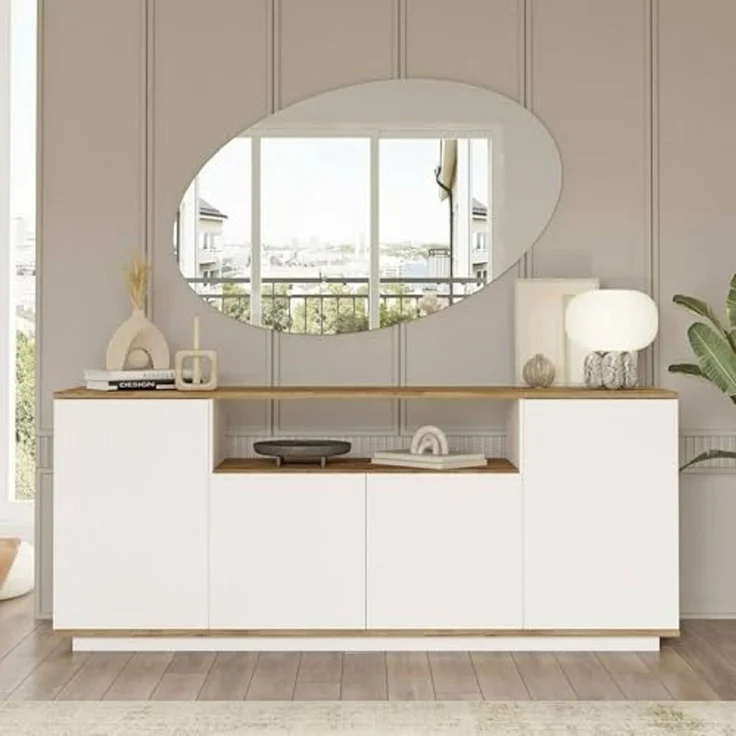 Dmora Buffet Nekkar, Buffet du Salon, Commode de Salon, Garde-Manger de Cuisine, 180 x 45 x 75 cm, chêne et Blanc – Bild 5