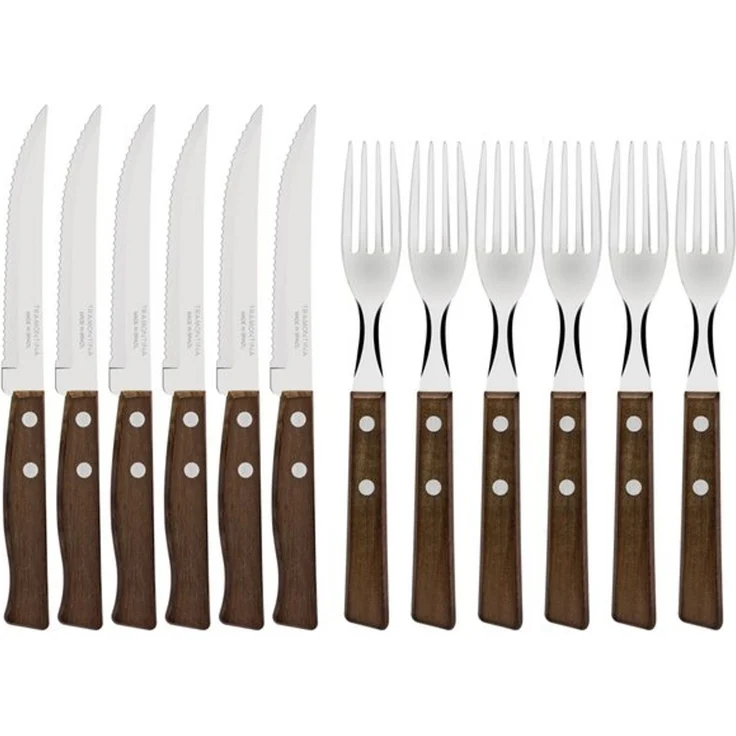 Tramontina Steakbesteck TRADICIONAL Steak-/Pizzabesteck - Holzgriff (12-tlg), 6 Personen, Edelstahl, 12-teiliges Set, rostfreier Edelstahl, Holzgriff – Bild 4